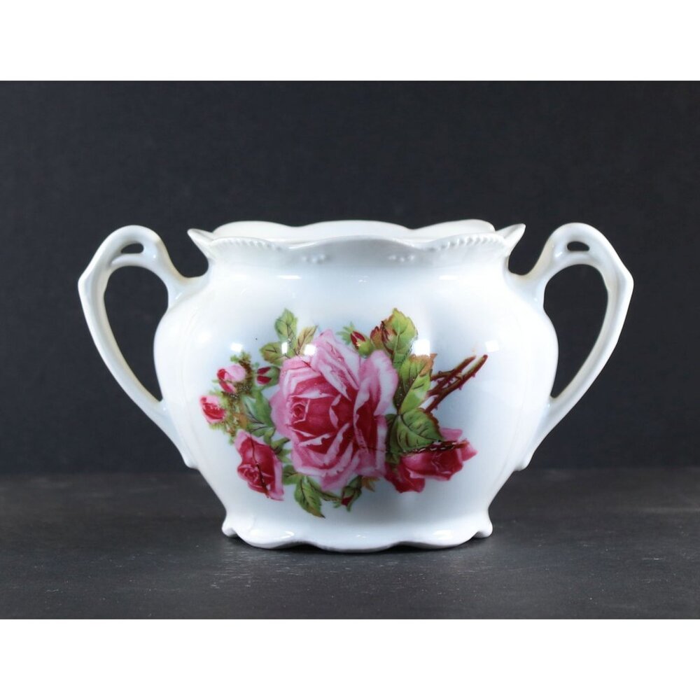 Sugar Bowl, No Lid, Rose Pattern Hand Painted 1950s Small Chip